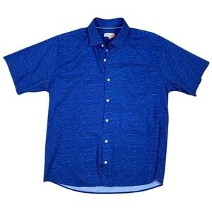 Peter Millar Men's Shipstern Sport Shirt Abstract Navy & Royal Blue Wavy, Size L